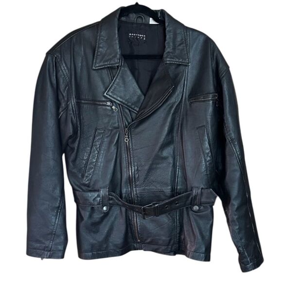 Vintage Boutique Europa Womens Full Leather Moto Jacket. Black, Size 6 Oversized - Picture 1 of 8